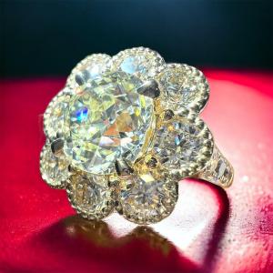3.08 Carat Old Cut Diamond Ring, Surrounded By 2.85 Carats Modern Cut, 18ct Gold