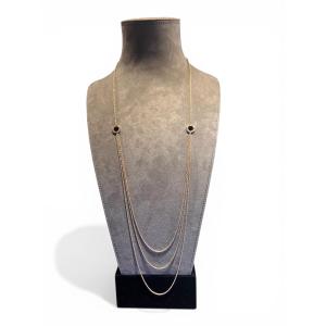 Sautoir Bvlgari Bvlgari en or rose 18 carats, nacre et onyx, 90 cm, fermoir signé Bvlgari