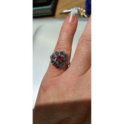 Bague 1960 " Tutti frutti "en or 18ct  émeraudes et rubis