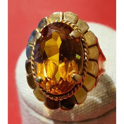 Bague En Or 18ct Sertie D Une Citrine