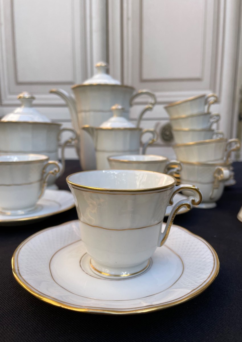 SERVICE À CAFÉ   MAISON BERNARDAUD LIMOGES MODÈLE MALMAISON PORCELAINE  BLANC ET OR  CLASSIQUE -photo-1