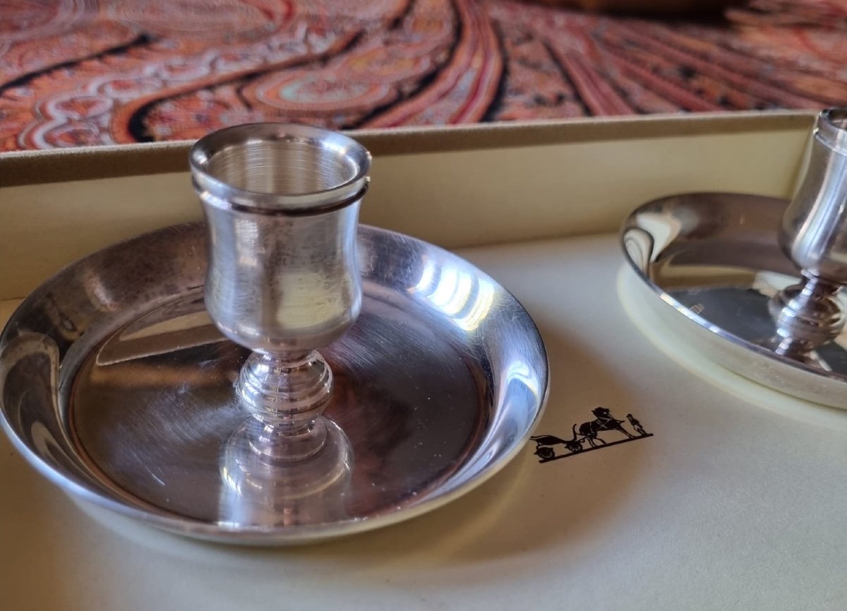 Pair Of Maison Hermès Candle Holders Hermès Silver Metal End Tables. Hermes-photo-2