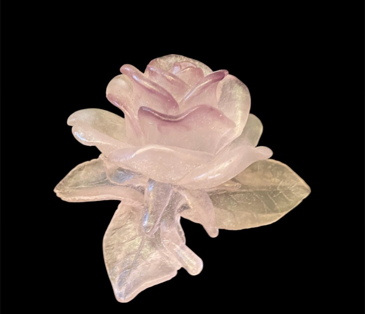 ROSE EN PÂTE DE VERRE DE LA CRISTALLERIE DAUM FRANCE  CRISTAL  PRESSE PAPIER -photo-4