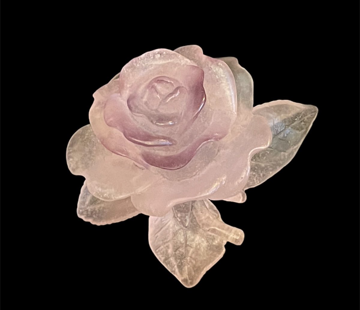 ROSE EN PÂTE DE VERRE DE LA CRISTALLERIE DAUM FRANCE  CRISTAL  PRESSE PAPIER -photo-5