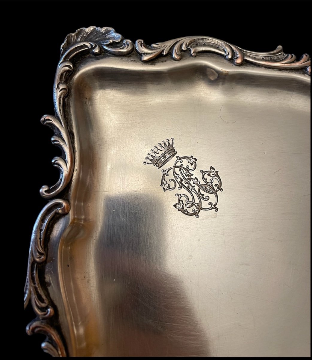 PLATEAU À COURRIER  MÉTAL ARGENTÉ COURONNE DE COMTE ARGENTERIE COMTALE  BLASON  NOBLESSE NOBLE-photo-2