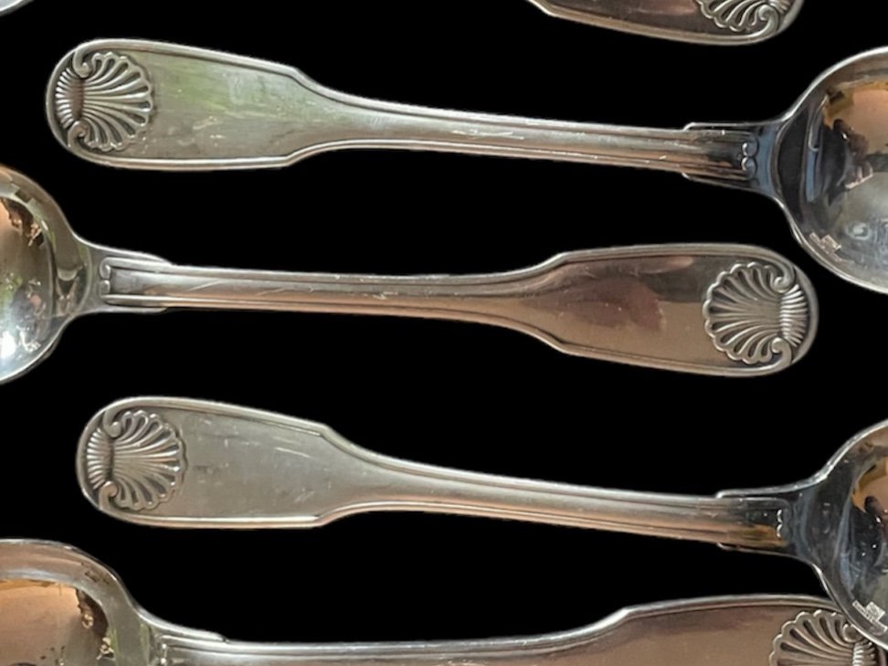 Christofle Soup Spoons In Silver Metal Vendôme Shell Model Louis XV Silverware -photo-3