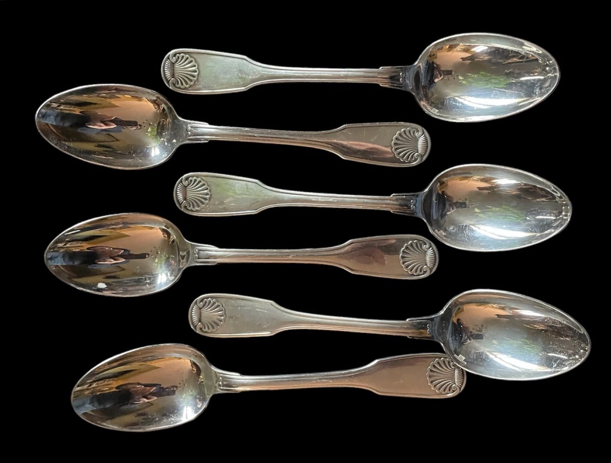 Christofle Soup Spoons In Silver Metal Vendôme Shell Model Louis XV Silverware 