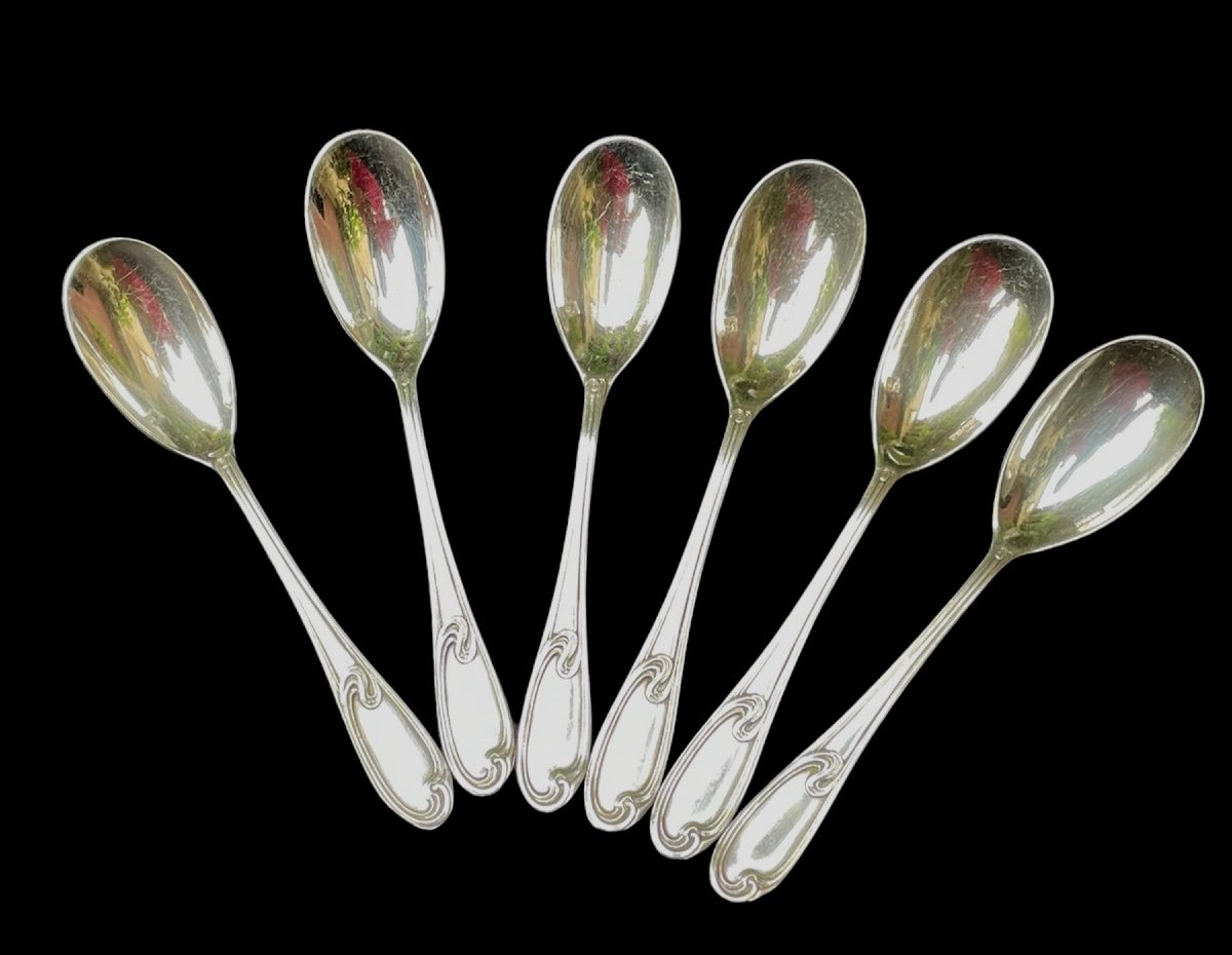 6 Egg Spoons In Silver Metal From The House Ercuis Art Nouveau Silverware Goldwork 