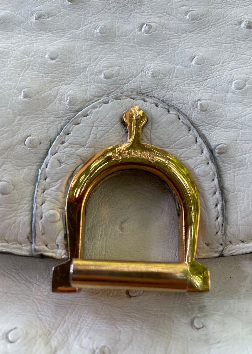 Céline Vintage Ostrich Bag With Stirrup Buckle-photo-4