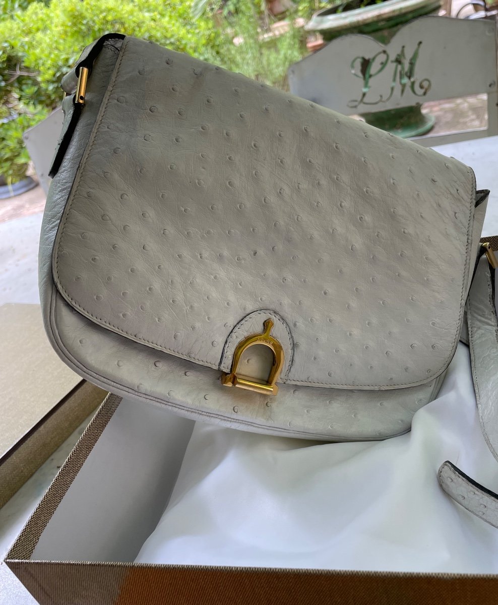 Céline Vintage Ostrich Bag With Stirrup Buckle-photo-7