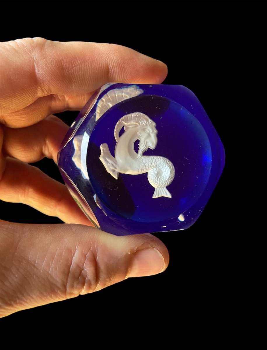 Baccarat Crystal Sulfide Paperweight Crystal-ceramic Zodiac Capricorn Baccarat France