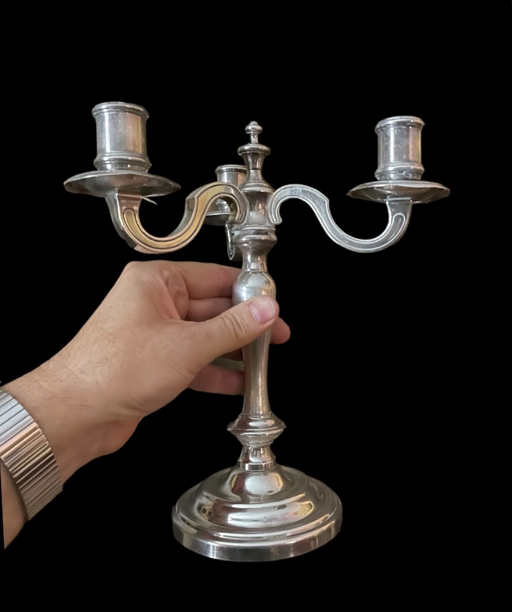 Pair Of 3-arm Candlesticks Chrisotel From Maison Christofle Silver Metal  -photo-4