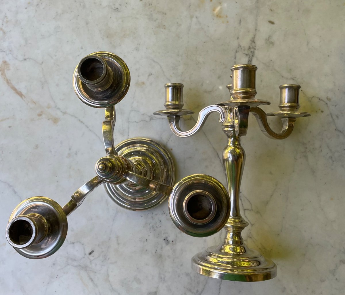 Pair Of 3-arm Candlesticks Chrisotel From Maison Christofle Silver Metal  -photo-6