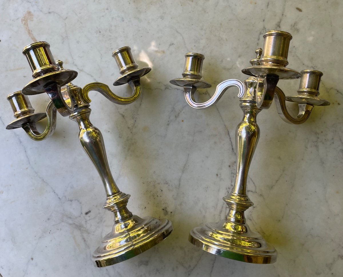 Pair Of 3-arm Candlesticks Chrisotel From Maison Christofle Silver Metal  -photo-8