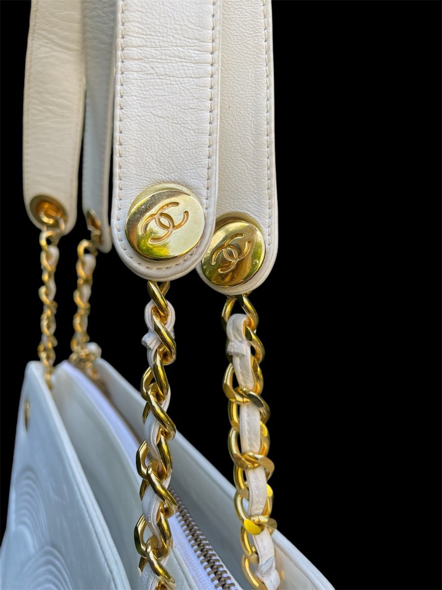 SAC SHOPPING  CHANEL KARL LAGERFELD  COCO CHANEL MAROQUINERIE CUIR BLANC MAISON CHANEL-photo-3