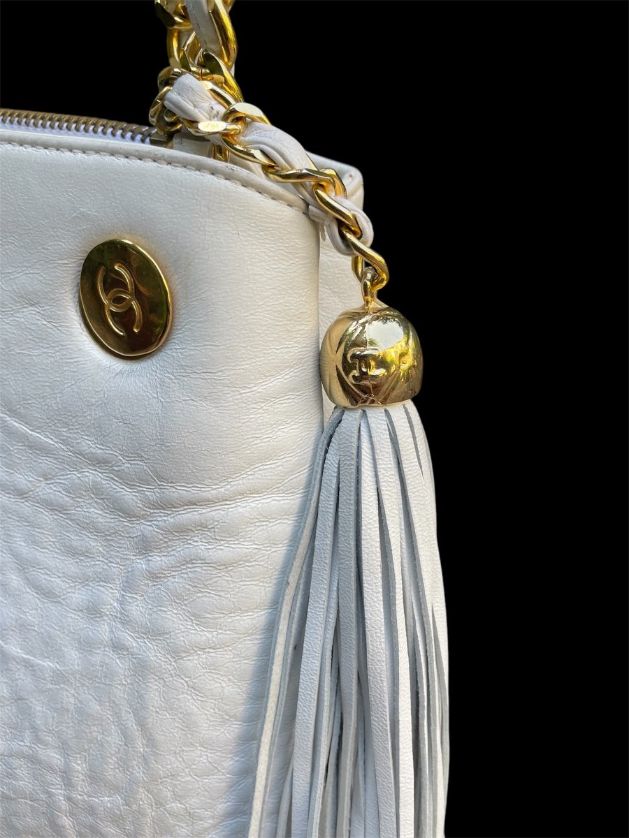 SAC SHOPPING  CHANEL KARL LAGERFELD  COCO CHANEL MAROQUINERIE CUIR BLANC MAISON CHANEL-photo-4