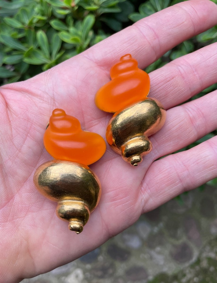BOUCLES D'OREILLES CHRISTIAN DIOR  PAR GOOSSENS CLIPS COUTURE DIOR  DORÉ ET RÉSINE PARFUM DUNE-photo-3