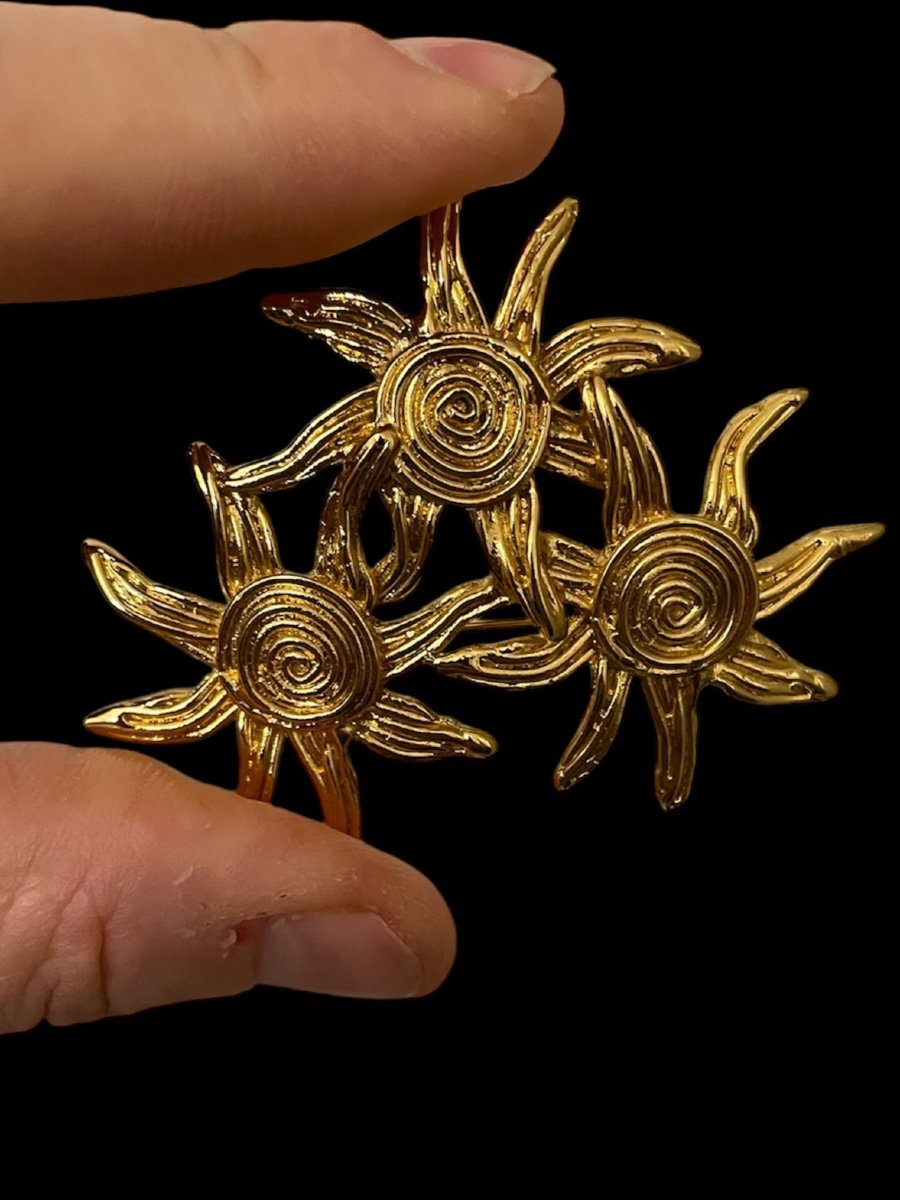 Yves Saint Laurent Couture Brooch Gold Metal Made In France Couture Jewelry Sun Brooch-photo-6