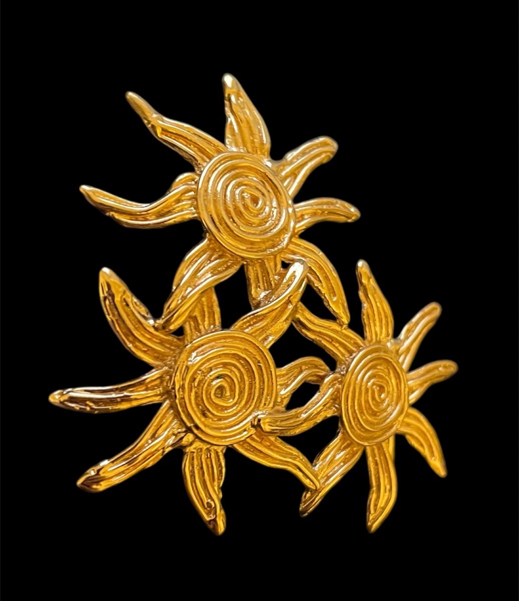 Yves Saint Laurent Couture Brooch Gold Metal Made In France Couture Jewelry Sun Brooch