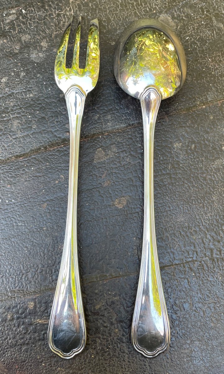 COUVERT DE SERVICE DE LA MAISON CHRISTOFLE MODÈLE SPATOURS EN MÉTAL ARGENTÉ DOUBLE FILETS-photo-2