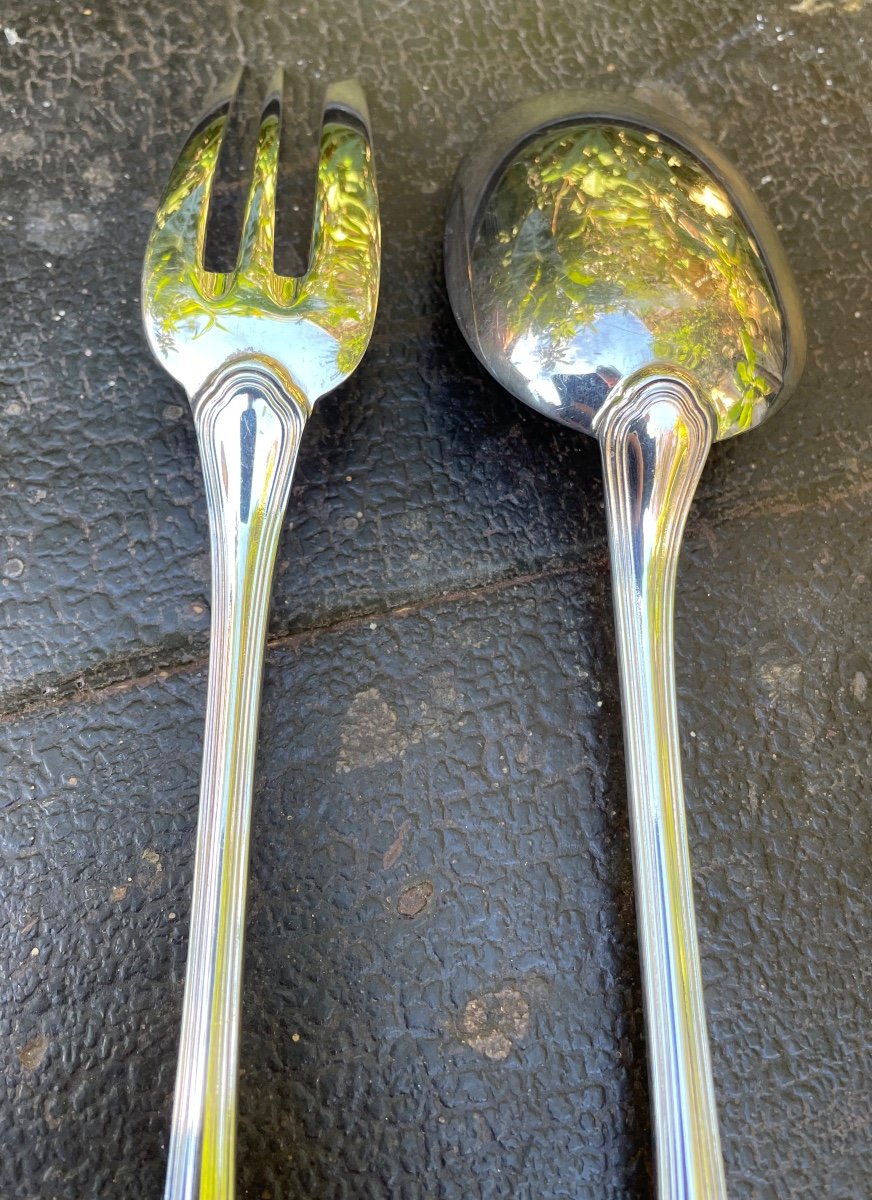 COUVERT DE SERVICE DE LA MAISON CHRISTOFLE MODÈLE SPATOURS EN MÉTAL ARGENTÉ DOUBLE FILETS-photo-3