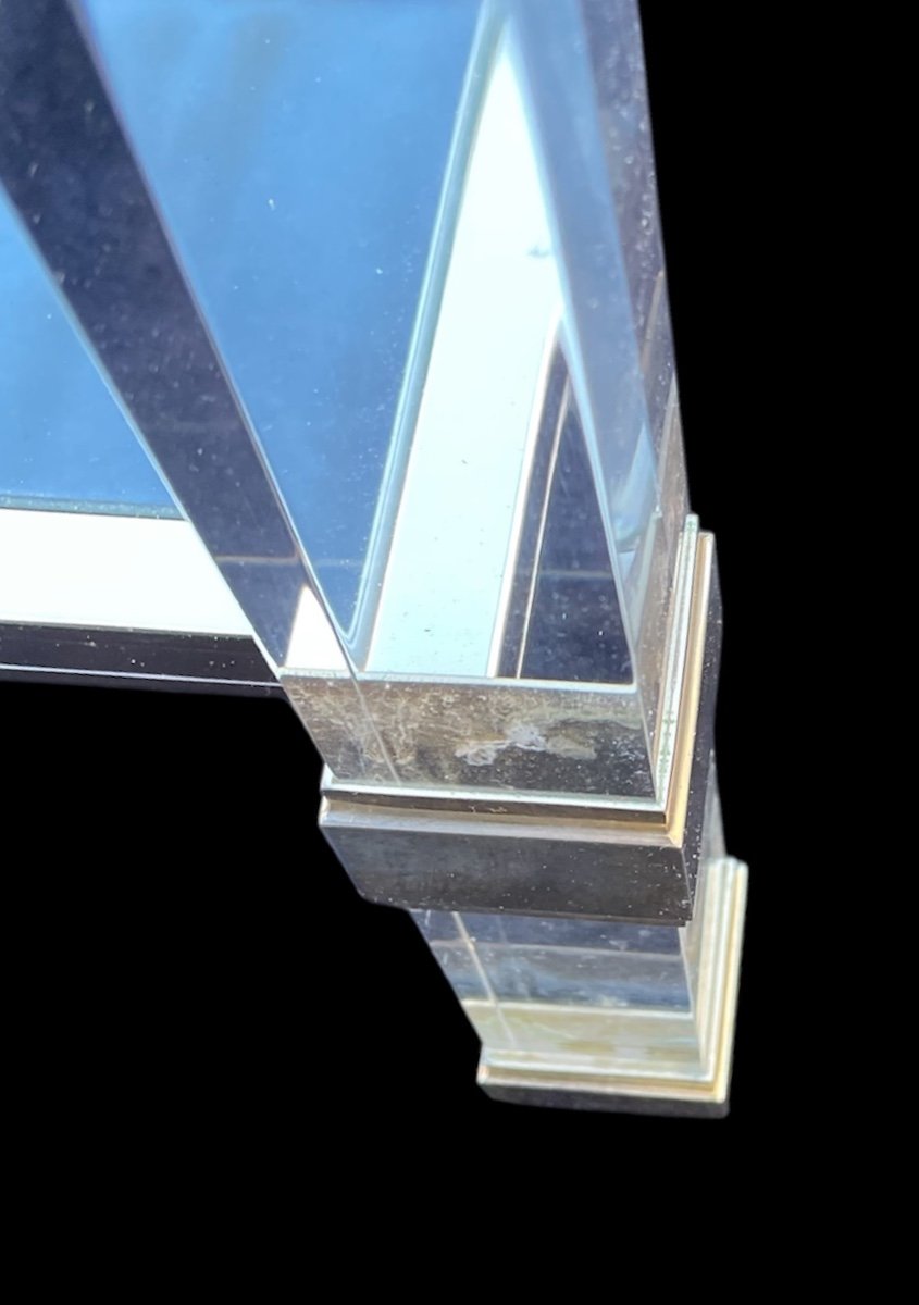 PAIRE DE BOUTS  DE CANAPÉ DE PIERRE VANDEL  EN VERRE ET LAITON DORÉ  TABLE BASSE DESIGN  1980 -photo-3