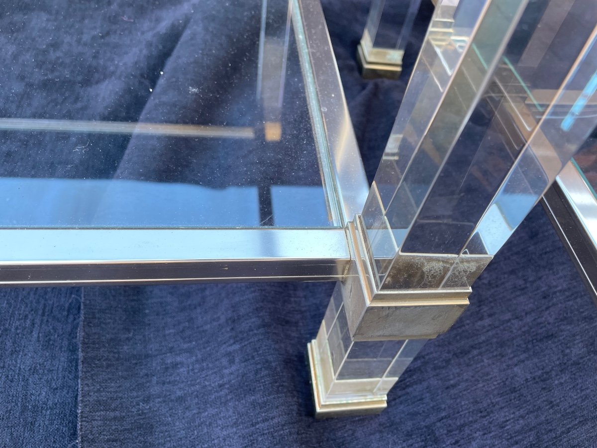 PAIRE DE BOUTS  DE CANAPÉ DE PIERRE VANDEL  EN VERRE ET LAITON DORÉ  TABLE BASSE DESIGN  1980 -photo-5