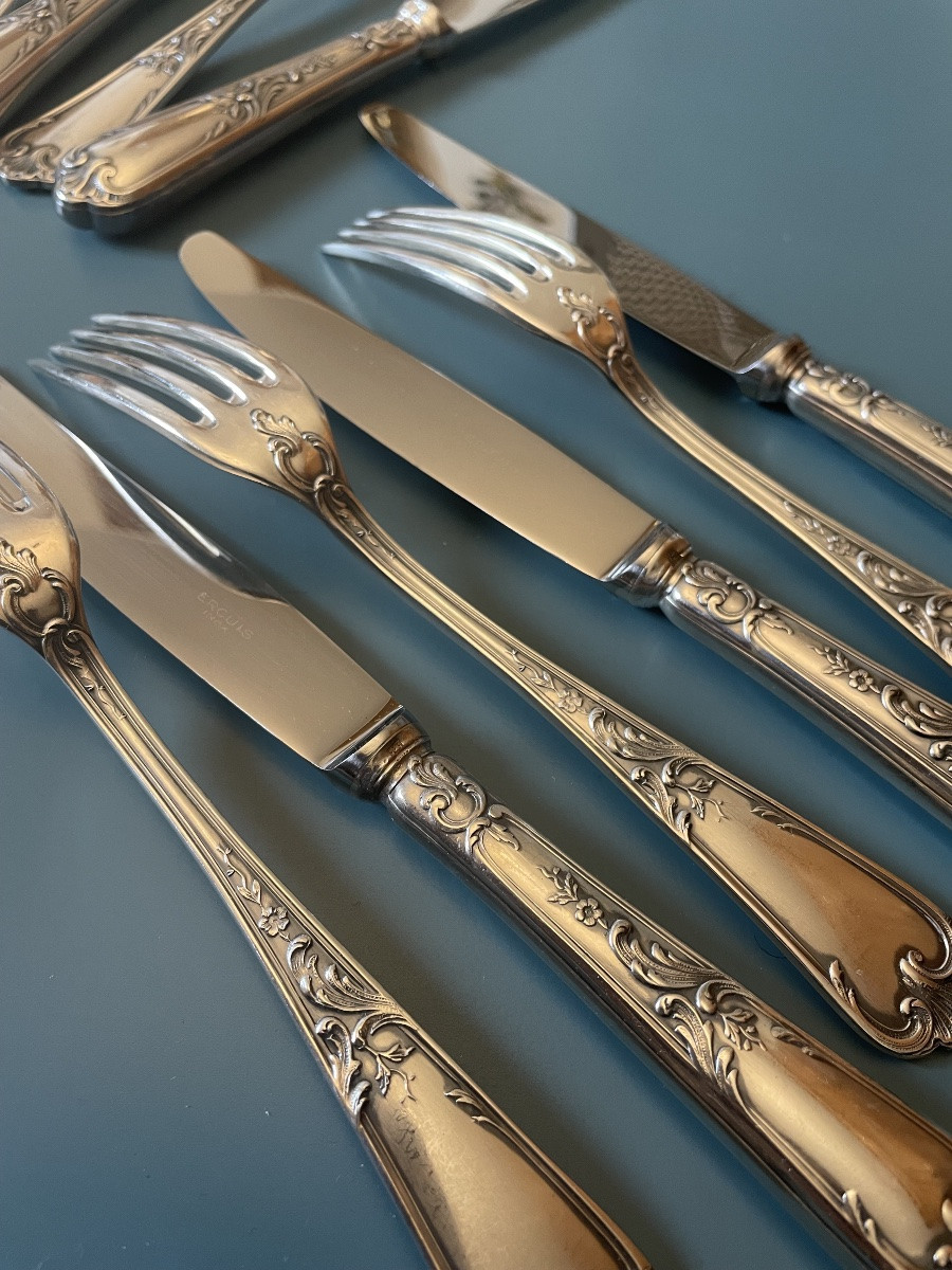 12 Dessert Settings From Maison Ercuis Silver-plated Metal Louis XV Model Silverware Silverware-photo-5