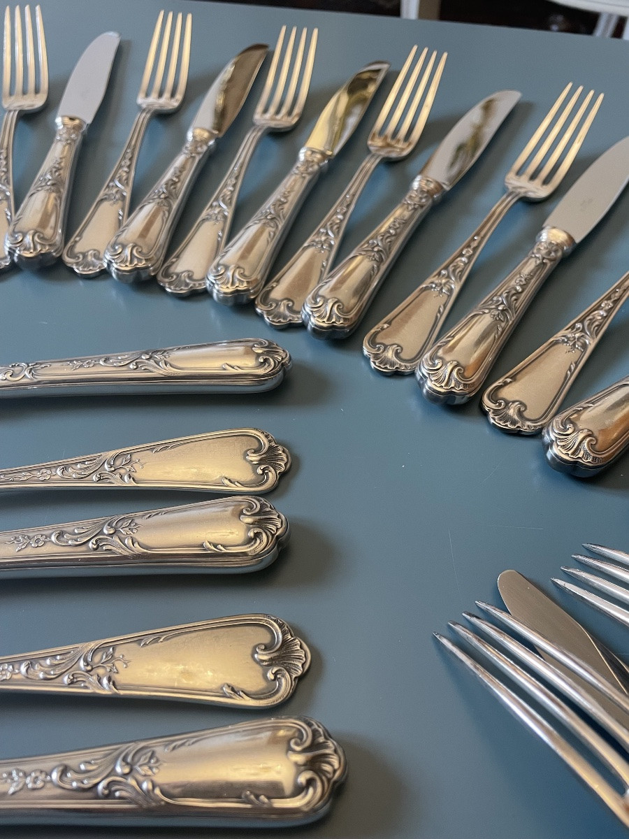 12 Dessert Settings From Maison Ercuis Silver-plated Metal Louis XV Model Silverware Silverware-photo-6