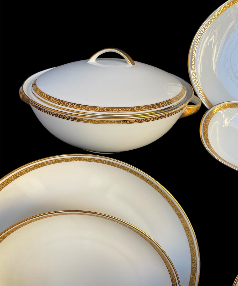 Bernardaud 67-piece Dinner Service With Gold Edging Limoges Porcelain Tableware -photo-3