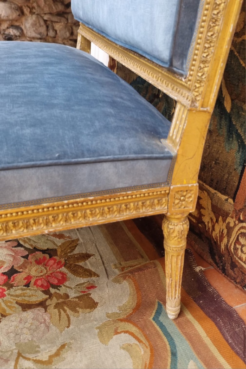 CANAPÉ EN BOIS DORÉ ET VELOURS STYLE LOUIS XVI ÉPOQUE NAPOLÉON III CANAPÉ 2 PLACES FLEUR DE LYS-photo-3