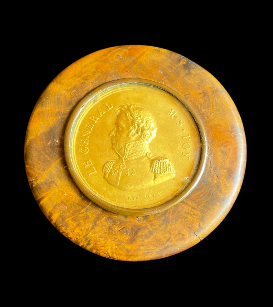 General Foy's Circular Wood And Repoussé Brass Box With Tortoiseshell Lining  