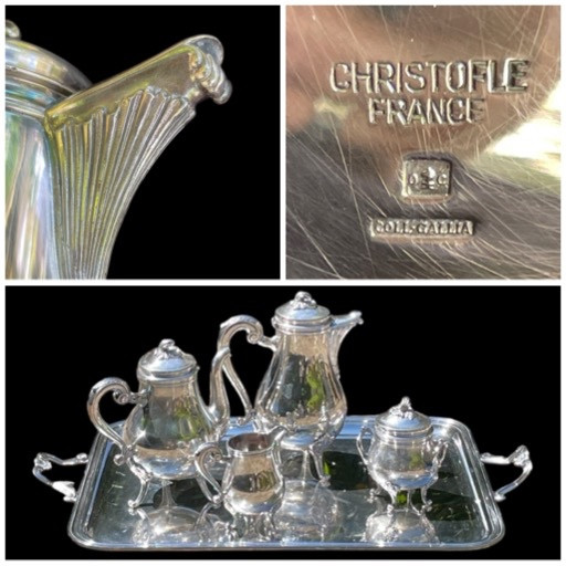 SERVICE À CAFÉ ET À THÉ EN MÉTAL ARGENTÉ DE LA MAISON CHRISTOFLE MODÈLE MARLY COLLECTION GALLIA