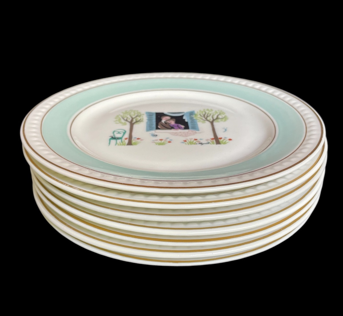 Dessert Plates, Les Amoureux Model By Peynet, Couleuvre Porcelain, Limoges, France -photo-5