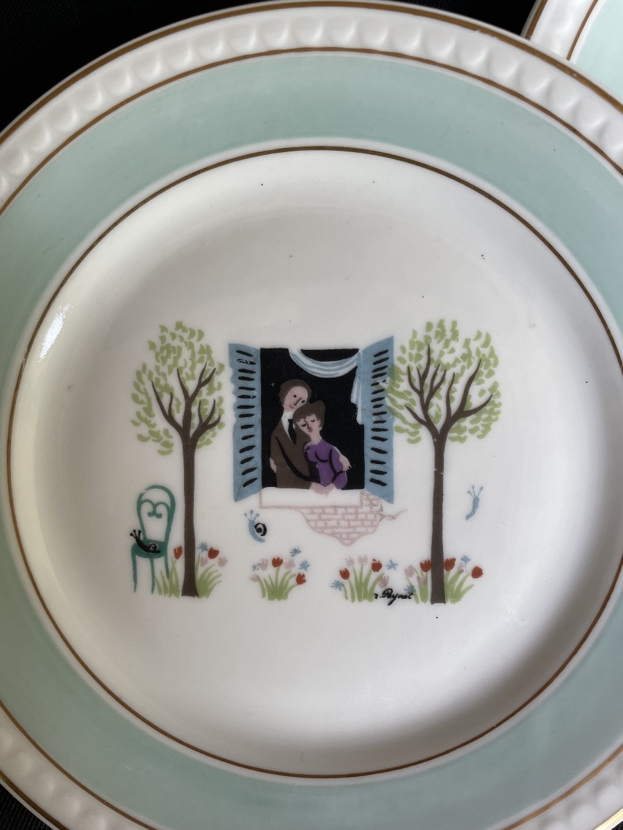 Dessert Plates, Les Amoureux Model By Peynet, Couleuvre Porcelain, Limoges, France -photo-6