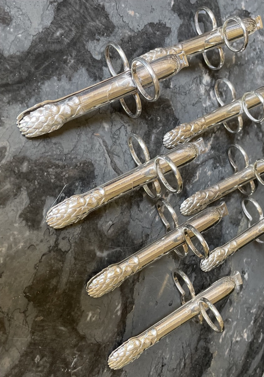 Set Of 8 Individual Asparagus Tongues From Maison Christofle In Silver-plated Metal Silverware-photo-2