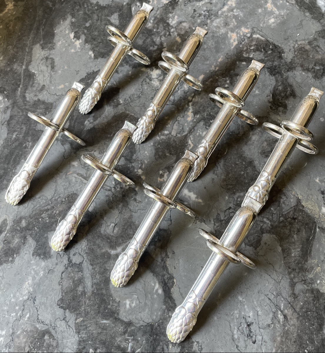 Set Of 8 Individual Asparagus Tongues From Maison Christofle In Silver-plated Metal Silverware-photo-8