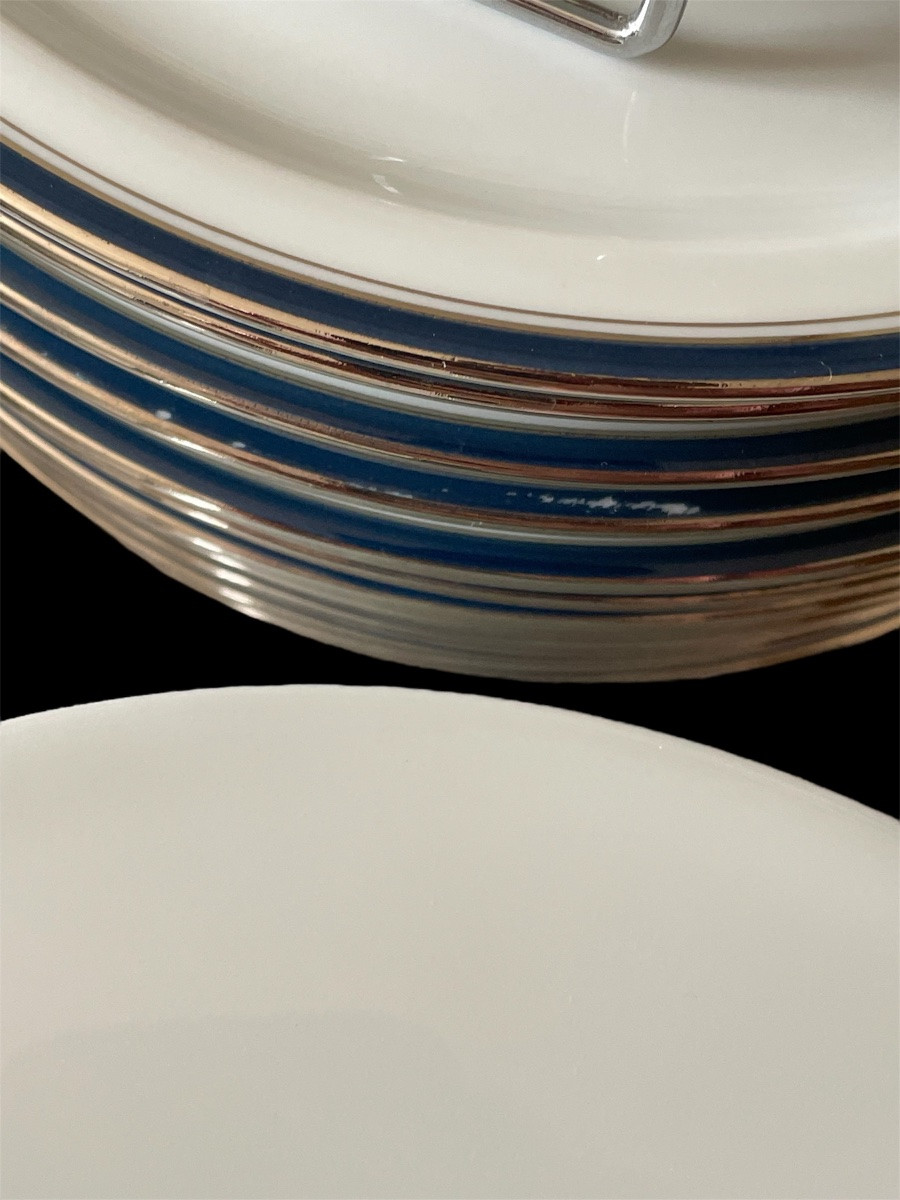 SERVICE DE TABLE HAVILAND MODÈLE SKANDIA  PORCELAINE LISERÉ BLEU ET ARGENT-photo-4