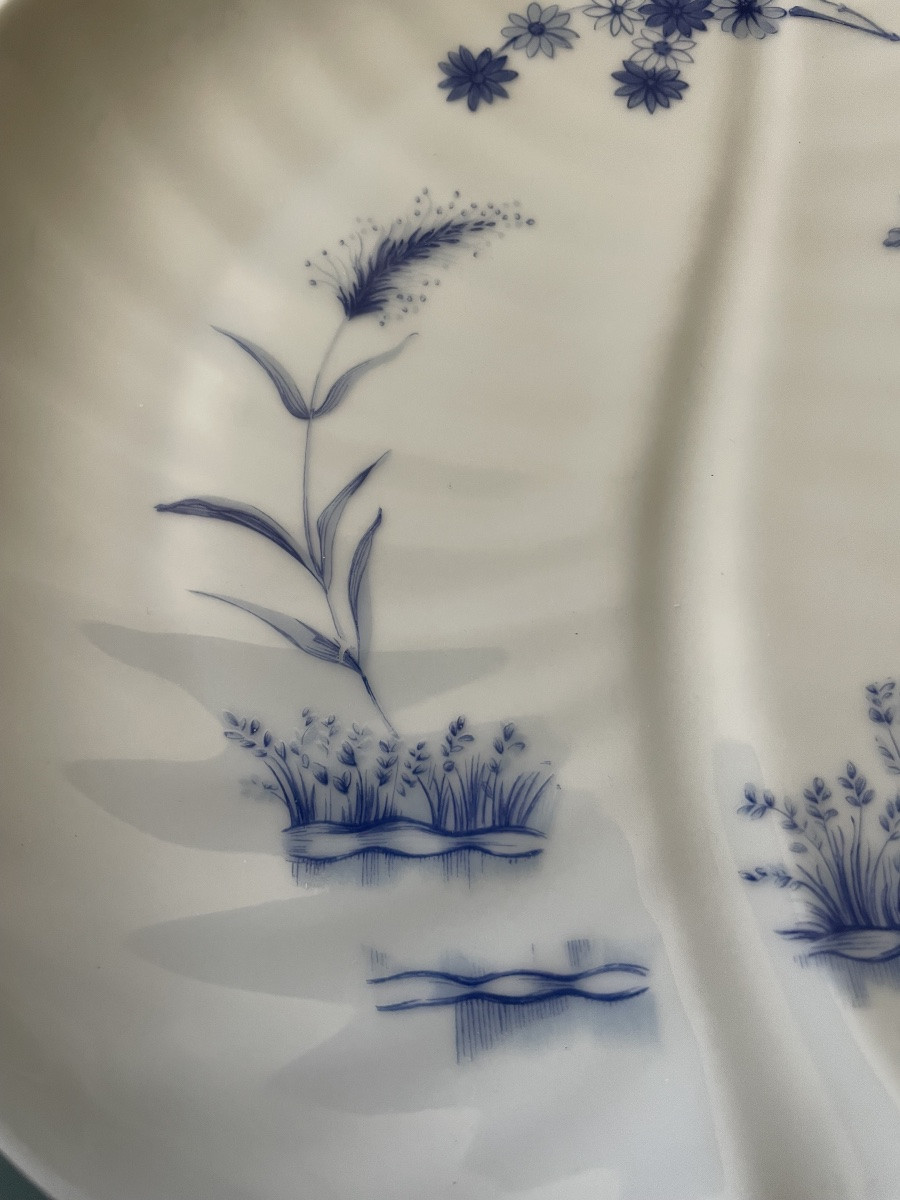 Haviland House Porcelain Tray Blue Garden Model Leaf Shape Limoges France -photo-2