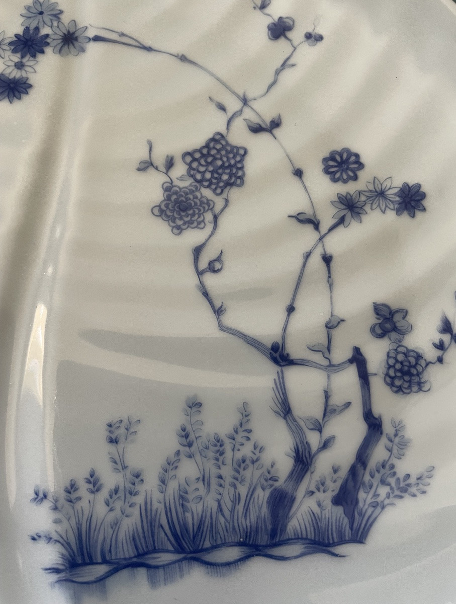 Haviland House Porcelain Tray Blue Garden Model Leaf Shape Limoges France -photo-3