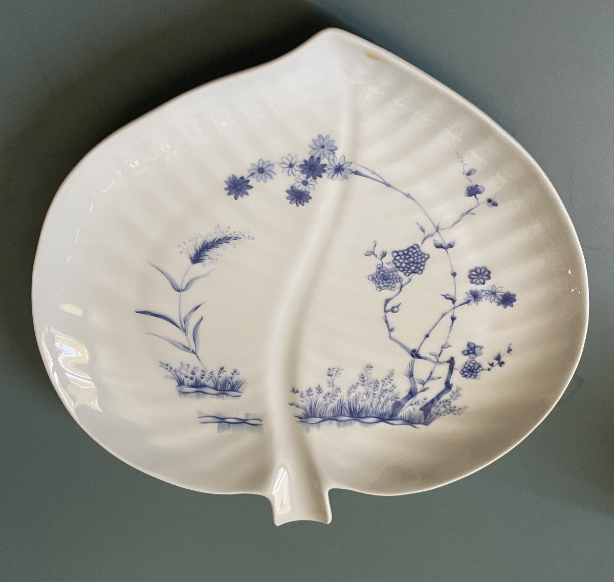 Haviland House Porcelain Tray Blue Garden Model Leaf Shape Limoges France -photo-4
