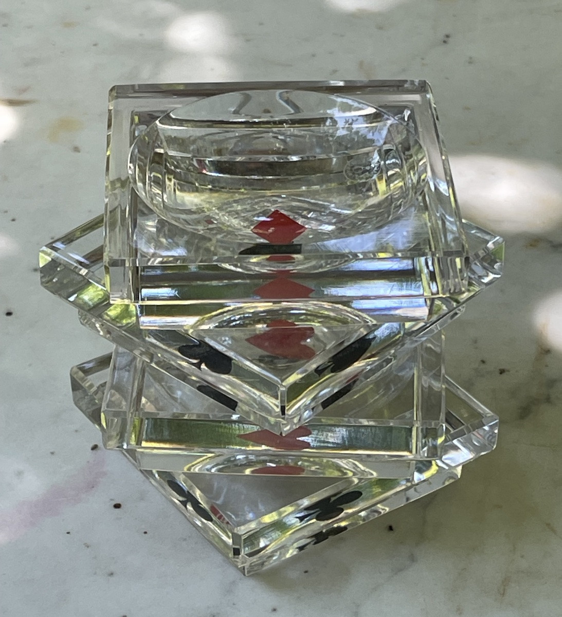Set Of 4 Art Deco Ashtrays Or Pocket Trays From Baccarat In Card Colors -photo-3