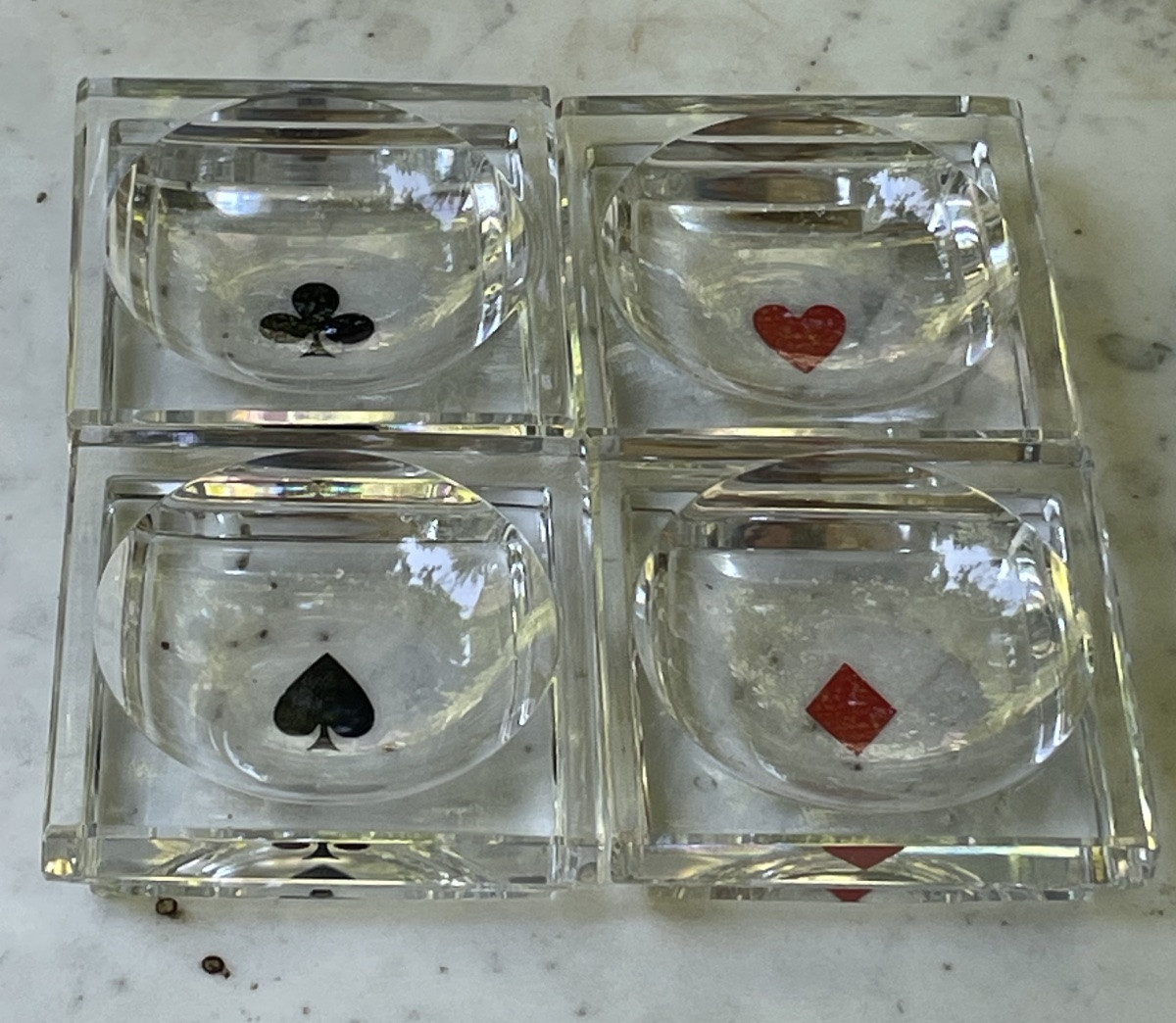 Set Of 4 Art Deco Ashtrays Or Pocket Trays From Baccarat In Card Colors -photo-4
