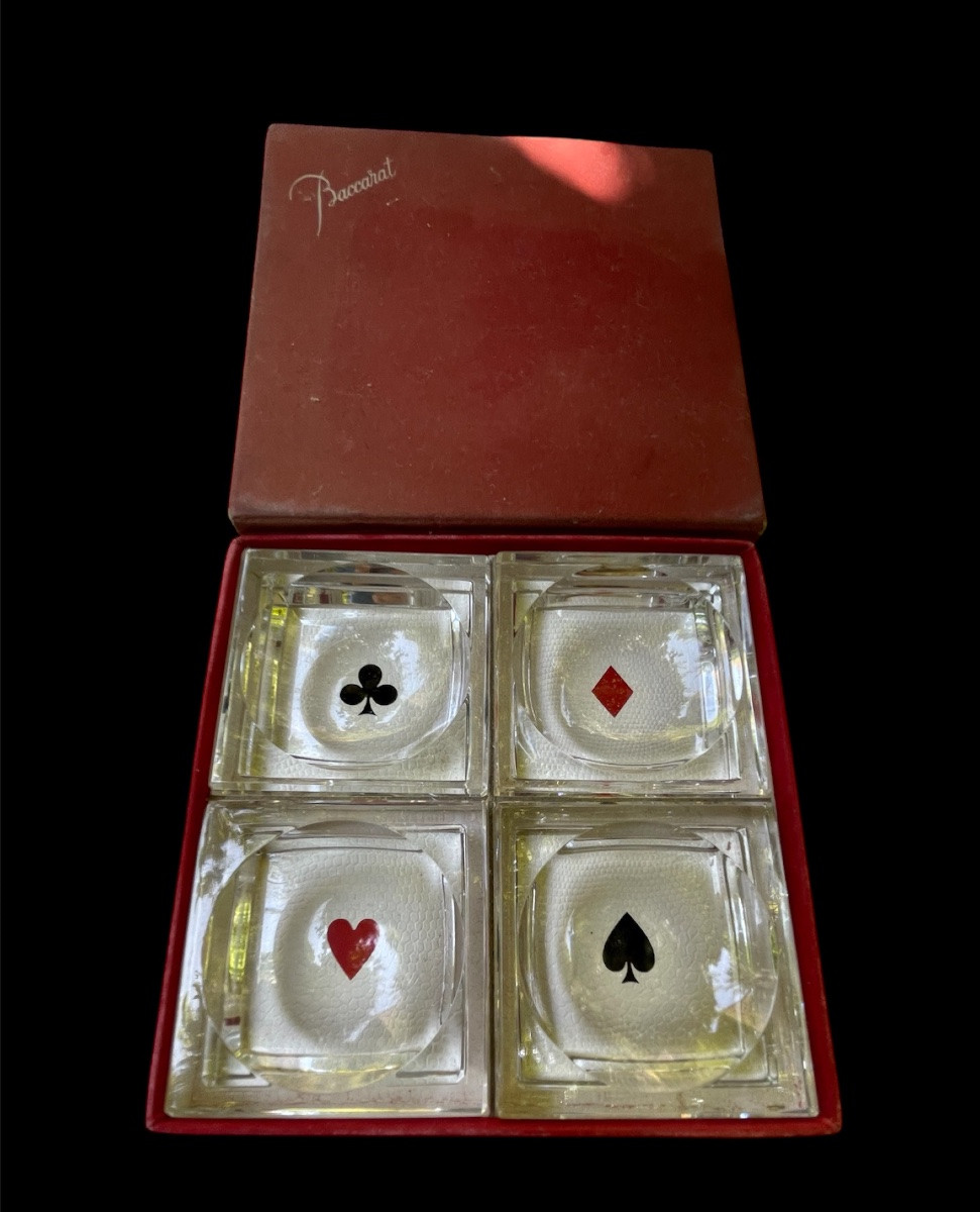 Set Of 4 Art Deco Ashtrays Or Pocket Trays From Baccarat In Card Colors -photo-8