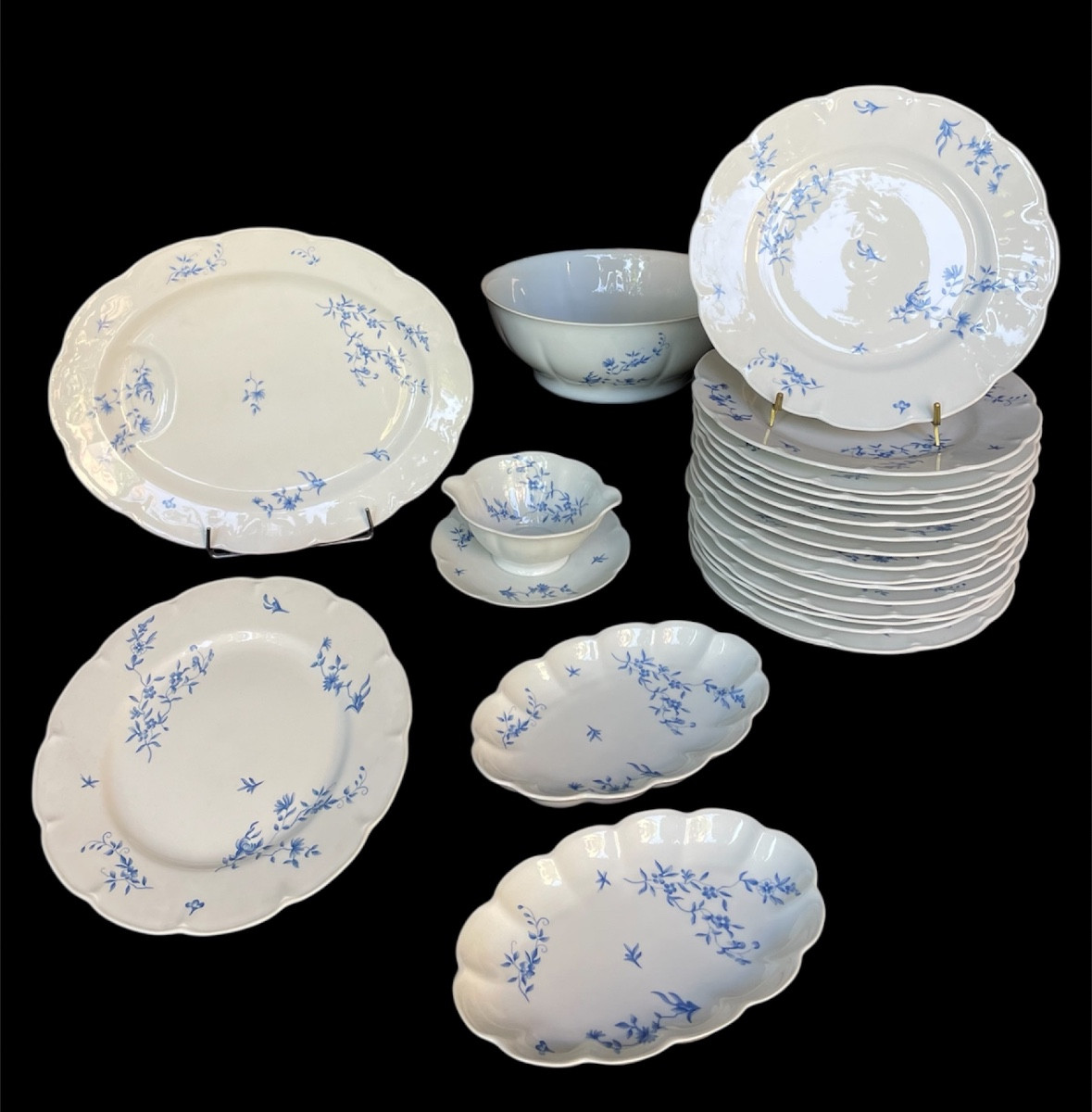 Haviland 23-piece Limoges Porcelain Table Set, Blue Foliage Model