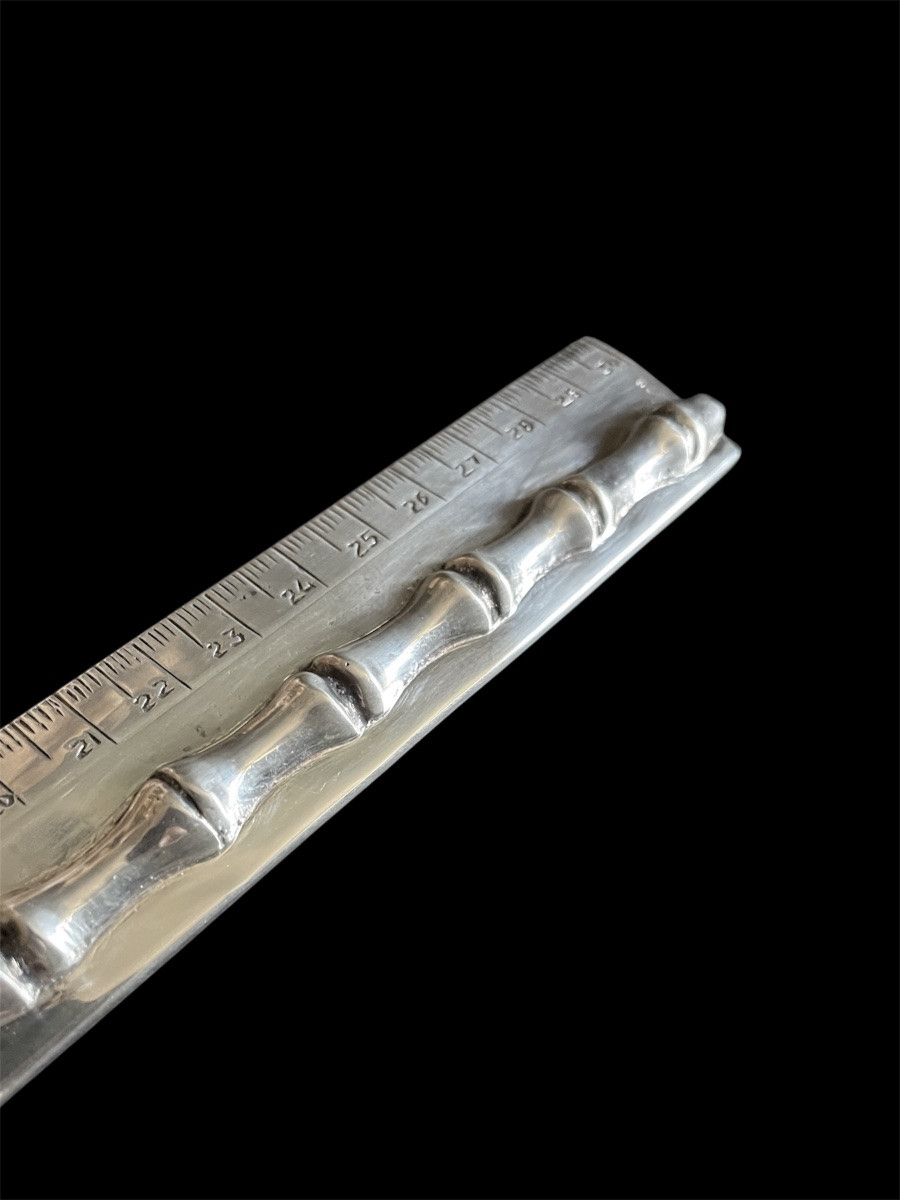 Maria Pergay Ruler For Jansen By In Silver Metal Bamboo Desk Accessory-photo-2