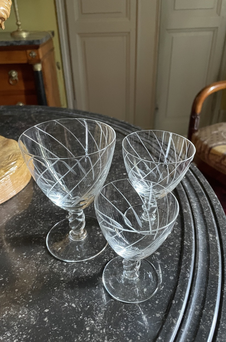 SERVICE DE VERRES EN CRISTAL TAILLÉ DÉCOR FILETS TORSES  24 PIÈCES  ART DE LA  TABLE VERRERIE-photo-2