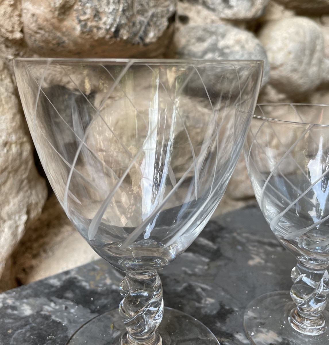 SERVICE DE VERRES EN CRISTAL TAILLÉ DÉCOR FILETS TORSES  24 PIÈCES  ART DE LA  TABLE VERRERIE-photo-5