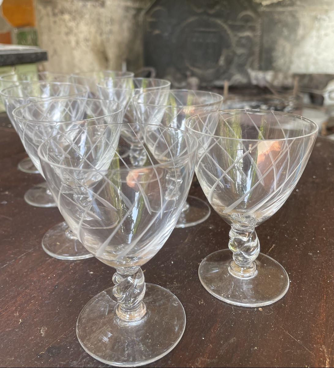 SERVICE DE VERRES EN CRISTAL TAILLÉ DÉCOR FILETS TORSES  24 PIÈCES  ART DE LA  TABLE VERRERIE-photo-8