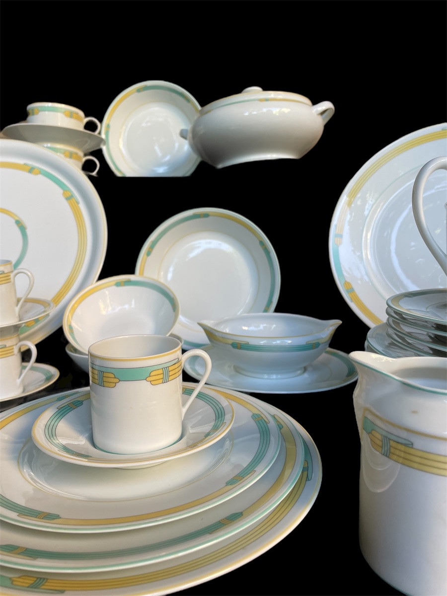  Christofle Table Set By Raynaud Iriana Model Porcelain Green Rushes 1986-photo-1